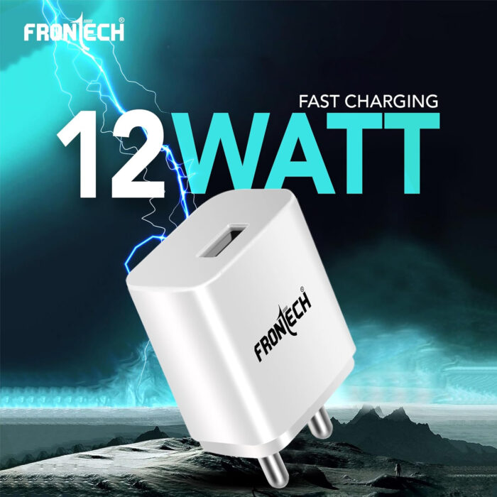 FRONTECH 12W/2.4A Single USB Port Mobile Charger, Comes with Type-C Data Cable, Supports Ultra Fast Charging, Quick Charge 3.0, Fuse Protection (0951CW, White) - Image 2