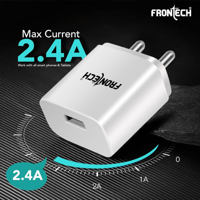 FRONTECH 12W/2.4A Single USB Port Mobile Charger, Comes with Type-C Data Cable, Supports Ultra Fast Charging, Quick Charge 3.0, Fuse Protection (0951CW, White) - Image 4