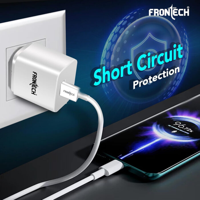 FRONTECH 12W/2.4A Single USB Port Mobile Charger, Comes with Type-C Data Cable, Supports Ultra Fast Charging, Quick Charge 3.0, Fuse Protection (0951CW, White) - Image 6