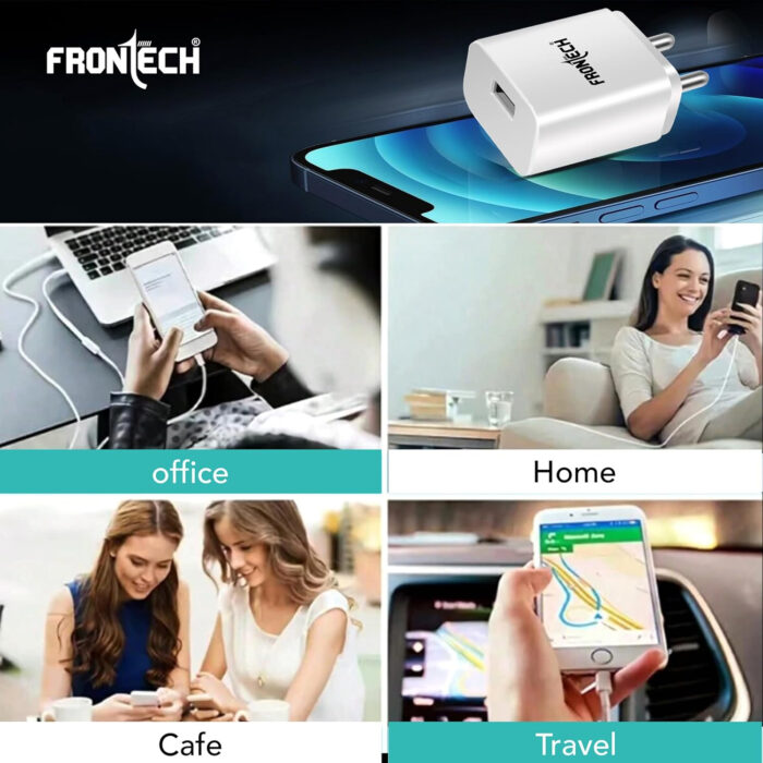 FRONTECH 12W/2.4A Single USB Port Mobile Charger, Comes with Type-C Data Cable, Supports Ultra Fast Charging, Quick Charge 3.0, Fuse Protection (0951CW, White) - Image 7