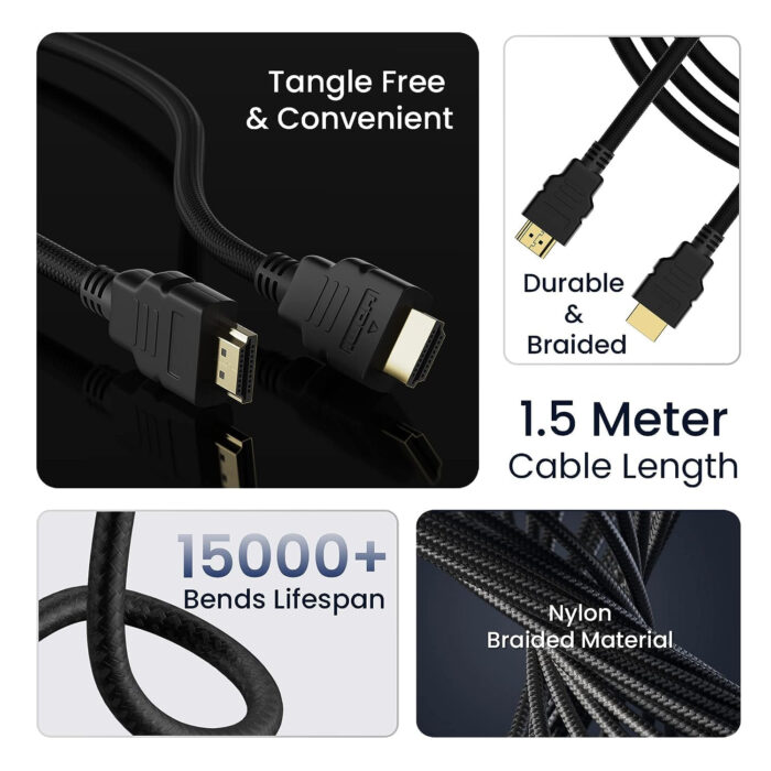 1.5m High Speed HDMI Cable Supports 3D, 4K, ARC & CEC Extension, Gold Plated Connectors, Compatible with HDMI-Enabled TV, Set Top Box, Blu-ray, Gaming Consoles (Black) - Image 5