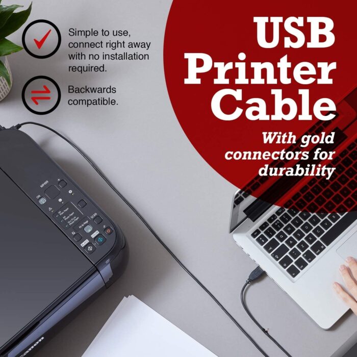 High Speed USB 2.0 (1.5 Meter) Printer Cable USB Scanner Cable A Male to B Male Compatible with Printers, Scanner for Canon, Brother, Dell, HP, Samsung, Lexmark, - Image 7