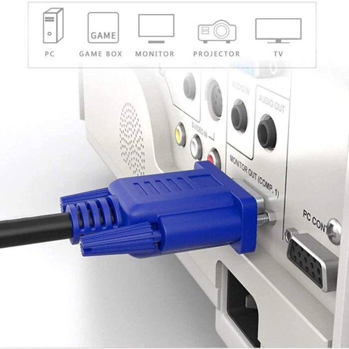 Male to Male VGA Cable 1 Meter, Support PC/Monitor/LCD/LED, Plasma, Projector, TFT, Blue - Image 3